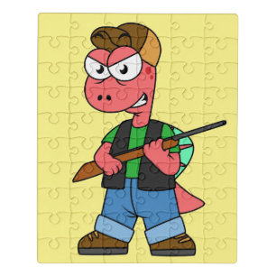 Illustration Of A Spinosaurus Hunter With Gun. Jigsaw Puzzle