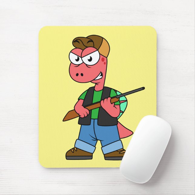 Illustration Of A Spinosaurus Hunter With Gun. Mouse Pad (With Mouse)