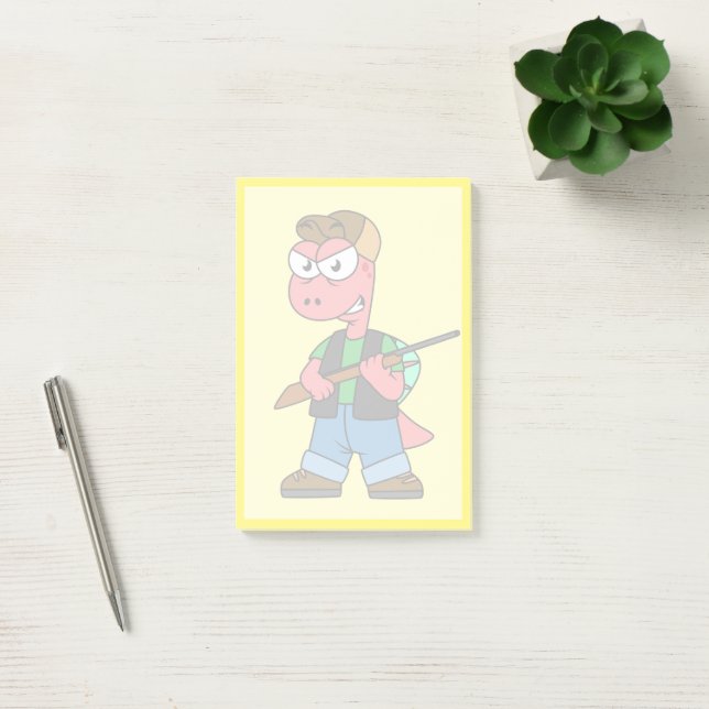 Illustration Of A Spinosaurus Hunter With Gun. Post-it Notes (Office)