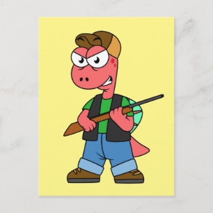 Illustration Of A Spinosaurus Hunter With Gun. Postcard