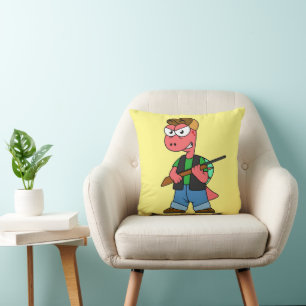 Illustration Of A Spinosaurus Hunter With Gun. Throw Pillow