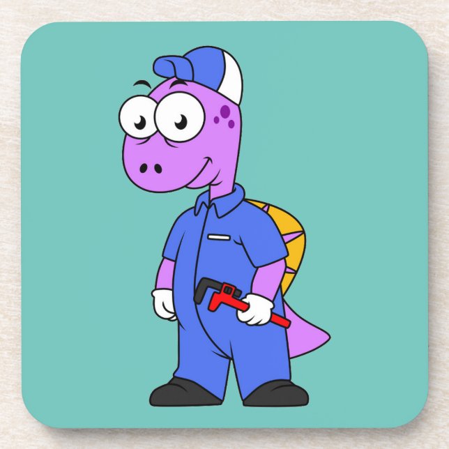 Illustration Of A Spinosaurus Plumber. Beverage Coaster (Front)
