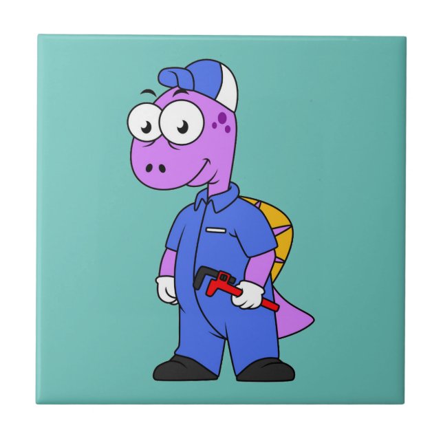 Illustration Of A Spinosaurus Plumber. Ceramic Tile (Front)