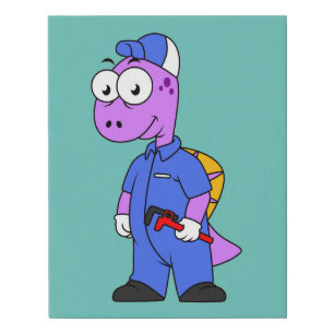 Illustration Of A Spinosaurus Plumber. Faux Canvas Print