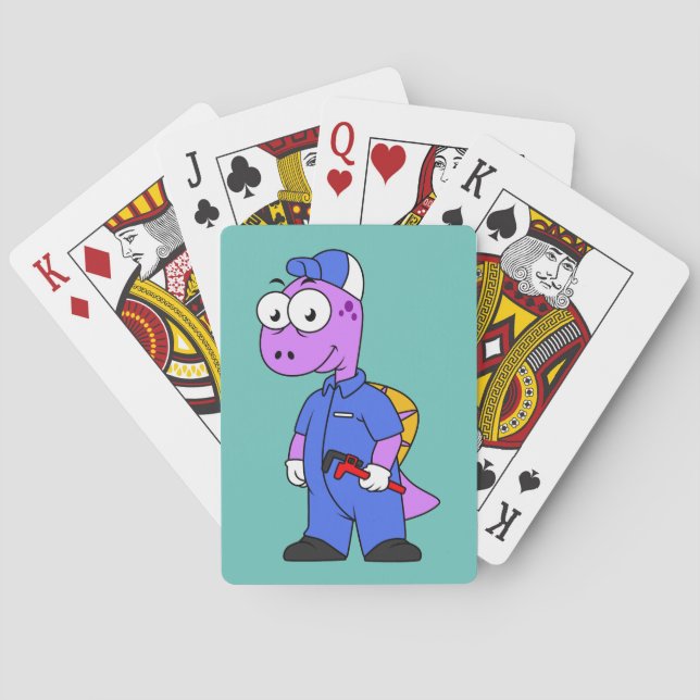 Illustration Of A Spinosaurus Plumber. Poker Cards (Back)