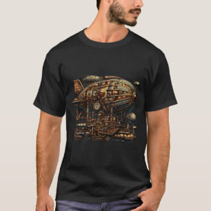 Illustration Of A Steampunk Airship In A Retro-Fut T-Shirt