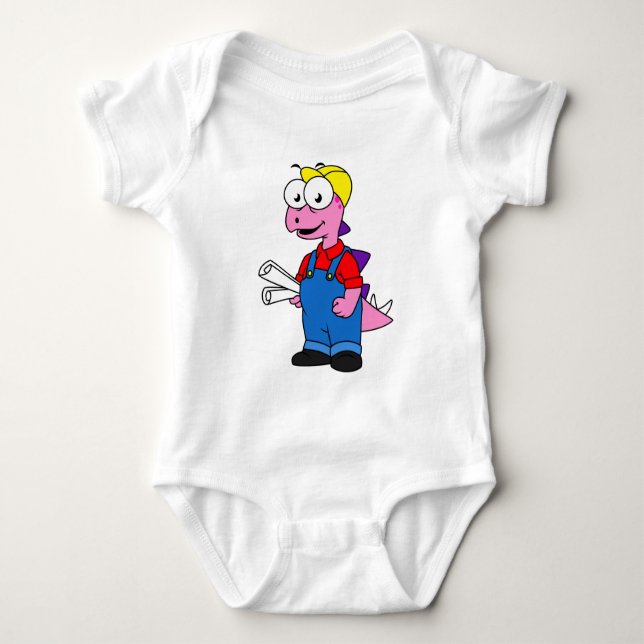 Illustration Of A Stegosaurus Construction Worker. Baby Bodysuit (Front)