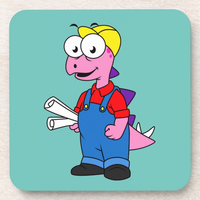 Illustration Of A Stegosaurus Construction Worker. Beverage Coaster (Front)