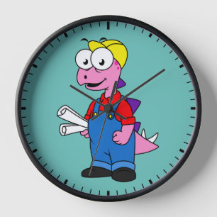Illustration Of A Stegosaurus Construction Worker. Clock