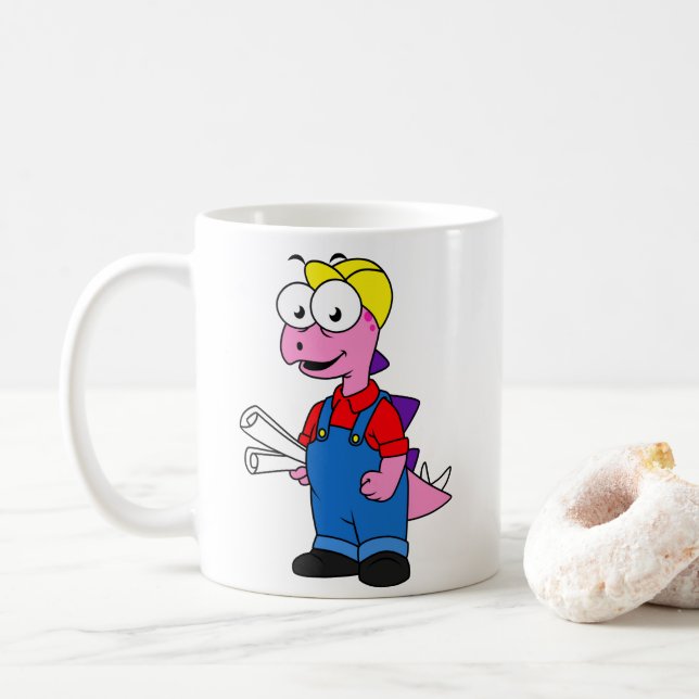 Illustration Of A Stegosaurus Construction Worker. Coffee Mug (With Donut)