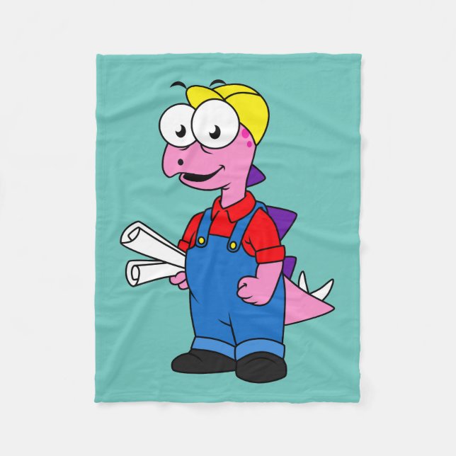 Illustration Of A Stegosaurus Construction Worker. Fleece Blanket (Front)