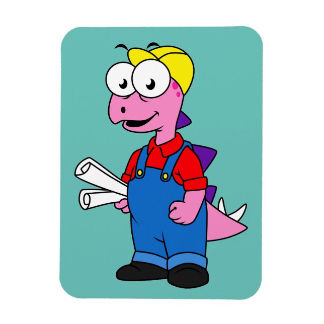 Illustration Of A Stegosaurus Construction Worker. Magnet (Vertical)