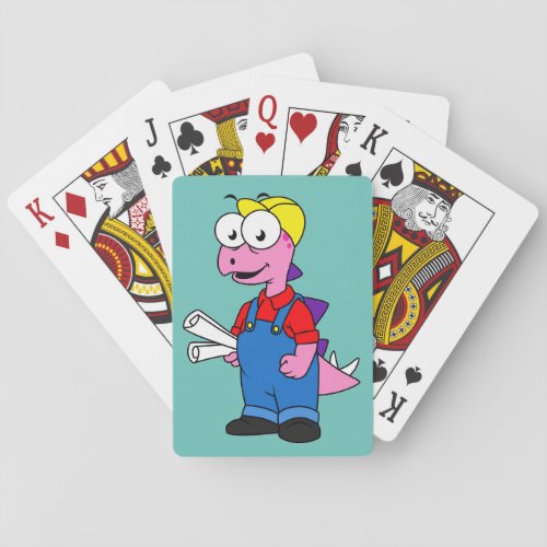 Illustration Of A Stegosaurus Construction Worker Playing Cards