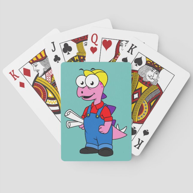 Illustration Of A Stegosaurus Construction Worker. Poker Cards (Back)