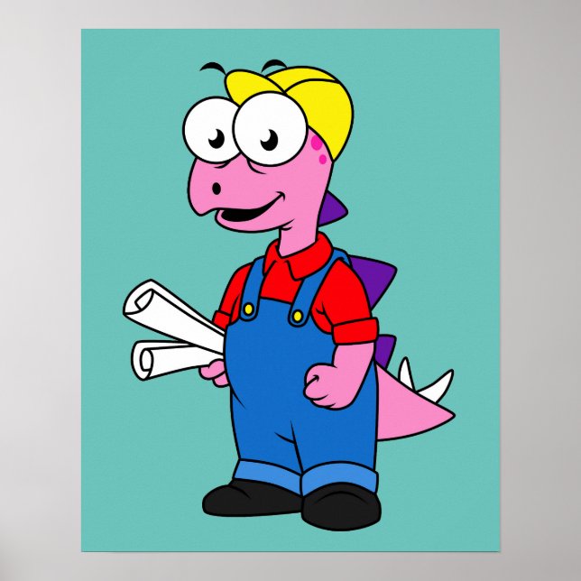 Illustration Of A Stegosaurus Construction Worker. Poster (Front)