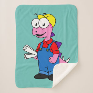 Illustration Of A Stegosaurus Construction Worker. Sherpa Blanket