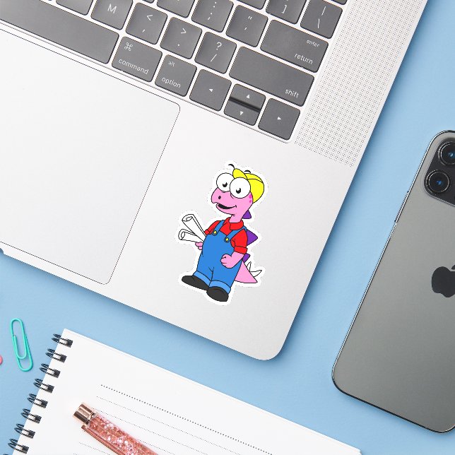 Illustration Of A Stegosaurus Construction Worker. Sticker (Laptop w/ iPhone)