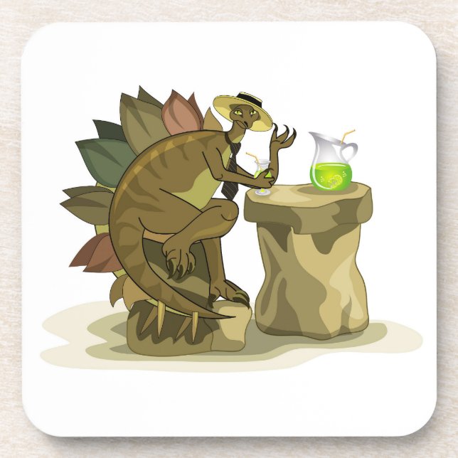 Illustration Of A Stegosaurus Drinking A Beverage. Beverage Coaster (Front)