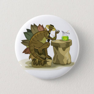 Illustration Of A Stegosaurus Drinking A Beverage. Button