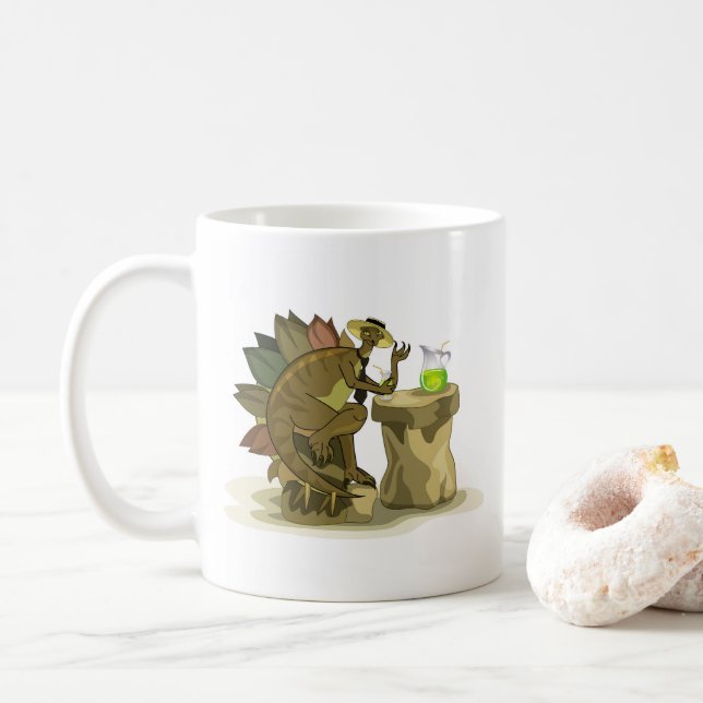 Illustration Of A Stegosaurus Drinking A Beverage. Coffee Mug (With Donut)