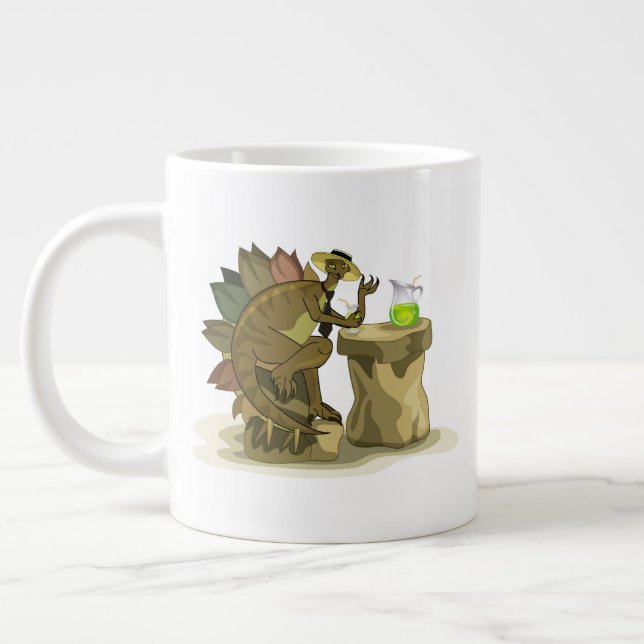 Illustration Of A Stegosaurus Drinking A Beverage. Giant Coffee Mug (Left)