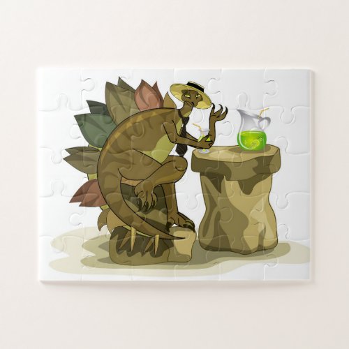 Illustration Of A Stegosaurus Drinking A Beverage Jigsaw Puzzle