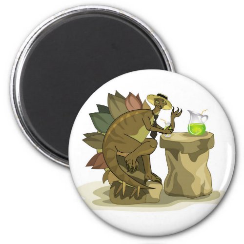 Illustration Of A Stegosaurus Drinking A Beverage Magnet