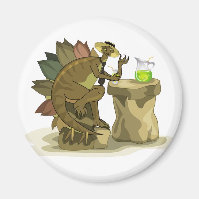 Illustration Of A Stegosaurus Drinking A Beverage. Magnet (Front)