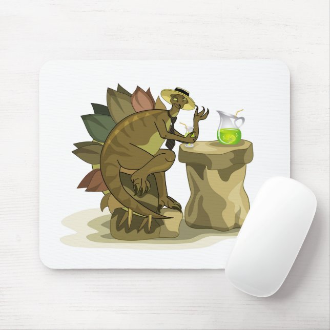 Illustration Of A Stegosaurus Drinking A Beverage. Mouse Pad (With Mouse)