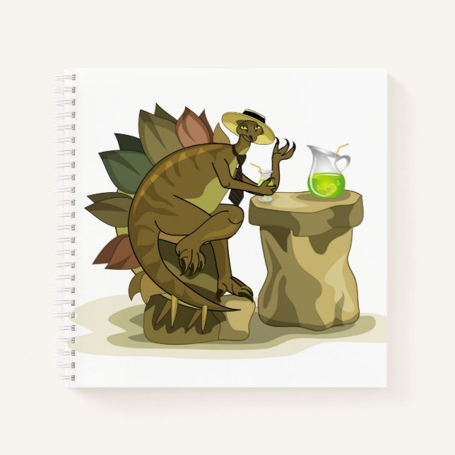 Illustration Of A Stegosaurus Drinking A Beverage. Notebook (Front)