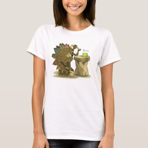 Illustration Of A Stegosaurus Drinking A Beverage T_Shirt