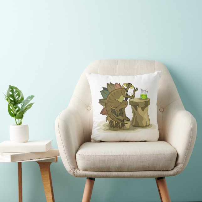 Illustration Of A Stegosaurus Drinking A Beverage. Throw Pillow (Chair)