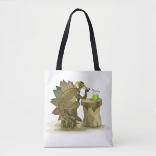 Illustration Of A Stegosaurus Drinking A Beverage. Tote Bag