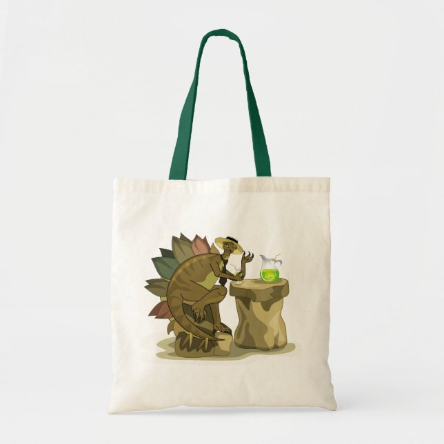Illustration Of A Stegosaurus Drinking A Beverage. Tote Bag (Front)