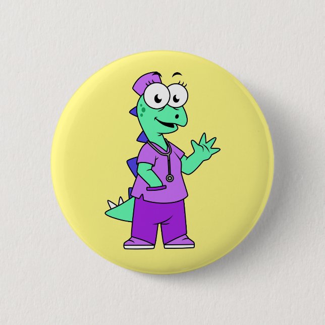 Illustration Of A Stegosaurus Nurse. Button (Front)