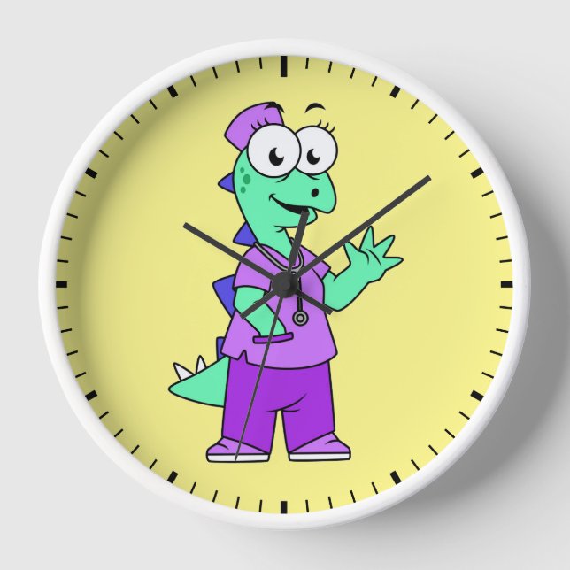 Illustration Of A Stegosaurus Nurse. Clock (Front)