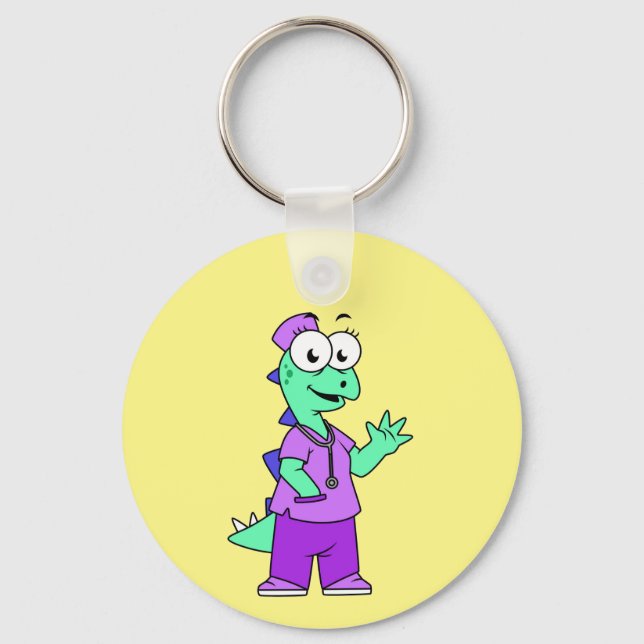 Illustration Of A Stegosaurus Nurse. Keychain (Front)