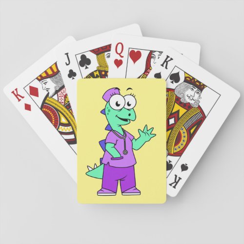 Illustration Of A Stegosaurus Nurse Poker Cards