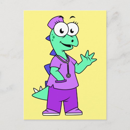 Illustration Of A Stegosaurus Nurse Postcard