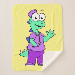 Illustration Of A Stegosaurus Nurse. Sherpa Blanket