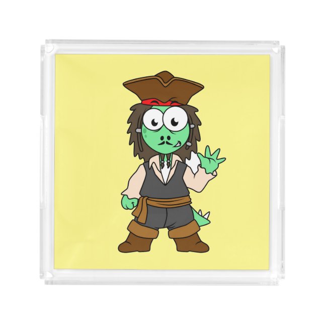 Illustration Of A Stegosaurus Pirate, Jack Sparrow Acrylic Tray (Front)