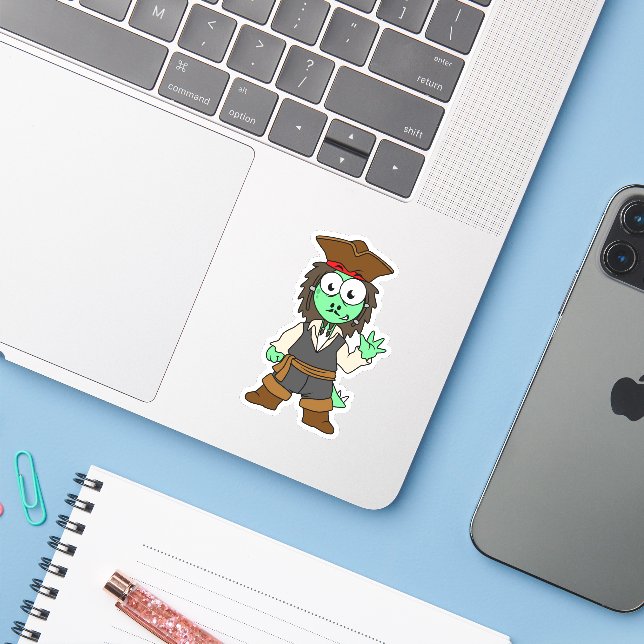 Illustration Of A Stegosaurus Pirate, Jack Sparrow Sticker (Laptop w/ iPhone)