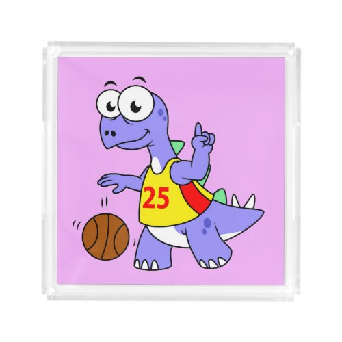 Illustration Of A Stegosaurus Playing Basketball Acrylic Tray