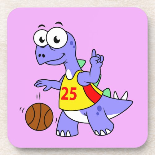 Illustration Of A Stegosaurus Playing Basketball Beverage Coaster