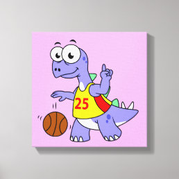 Illustration Of A Stegosaurus Playing Basketball. Canvas Print