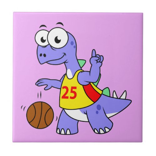Illustration Of A Stegosaurus Playing Basketball Ceramic Tile