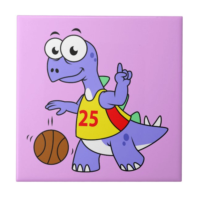 Illustration Of A Stegosaurus Playing Basketball. Ceramic Tile (Front)