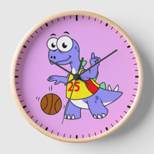 Illustration Of A Stegosaurus Playing Basketball. Clock