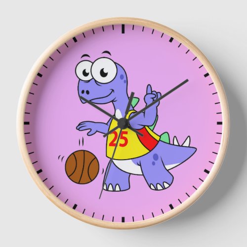 Illustration Of A Stegosaurus Playing Basketball Clock