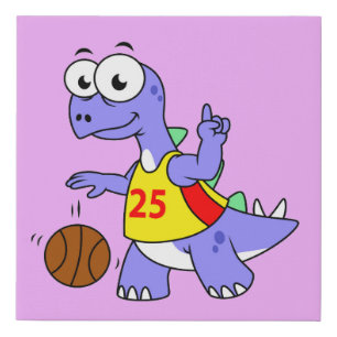 Illustration Of A Stegosaurus Playing Basketball. Faux Canvas Print